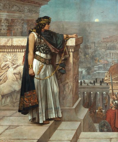 Romersk antiken: ""Zenobies sista blick på Palmyra"" Kejsarinnan av Palmyra Septimia Bathzabbai Zenobia tillfångatagen av den romerske kejsaren Aurelianus måste lämna sitt rike, 272"" Målning av Herbert Gustave Schmalz (1856-1935) 1888 konstgalleri oh av Herbert Gustave Schmalz