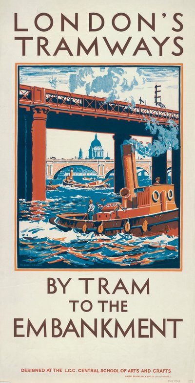 "By Tram to the Embankment", London County Council LCC Tramways affisch, 1924 av Herbert Kerr Rooke