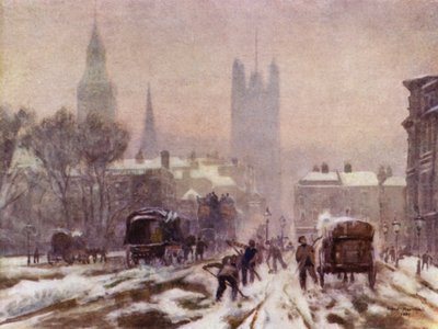 A Snowy Morning, Whitehall (litho i färg) av Herbert Menzies (after) Marshall