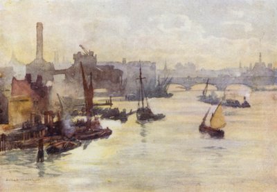 Hösteftermiddag, från Southwark Bridge (färg litho) av Herbert Menzies (after) Marshall