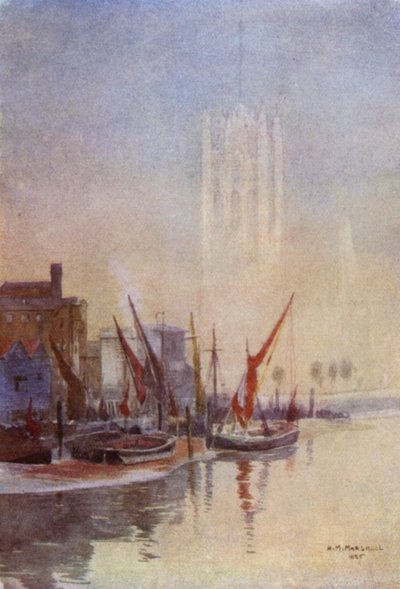 Autumn Morning, Millbank (färg litho) av Herbert Menzies (after) Marshall