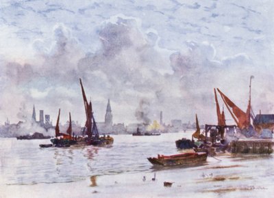 Battersea Reach (lito i färg) av Herbert Menzies (after) Marshall