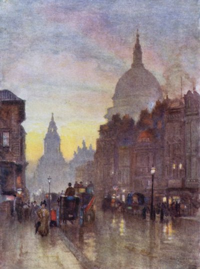 Cannon Street, sommarkväll (färg litho) av Herbert Menzies (after) Marshall