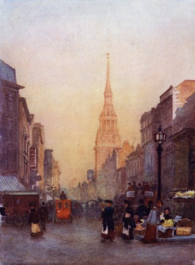 Cheapside, Bow Church på avstånd (färg litho) av Herbert Menzies (after) Marshall