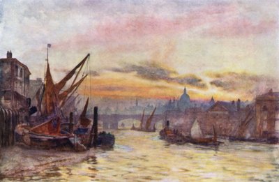 Lågvatten vid Southwark (färg litho) av Herbert Menzies (after) Marshall