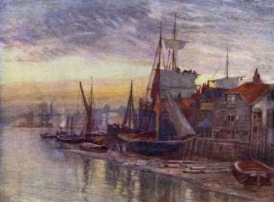 Old Essex Wharf (färg litho) av Herbert Menzies (after) Marshall
