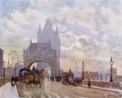 På Tower Bridge (färg litho) av Herbert Menzies (after) Marshall