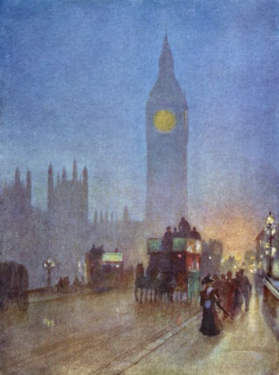 På Westminster Bridge (färg litho) av Herbert Menzies (after) Marshall