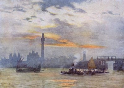 Soluppgång vid Lambeth (färg litho) av Herbert Menzies (after) Marshall