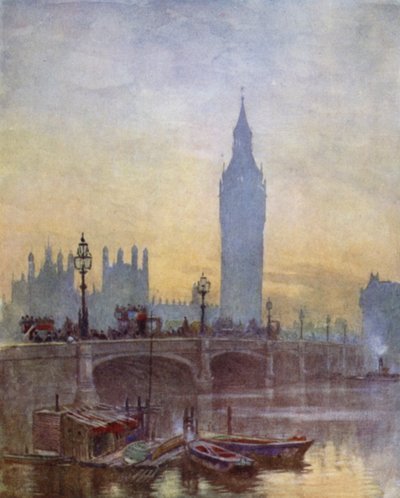 The Bridge at Westminster (färg litho) av Herbert Menzies (after) Marshall