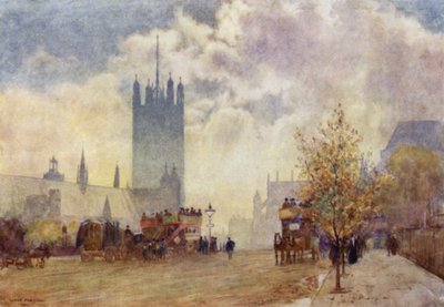 Victoria Tower och East End av Westminster Abbey (färg litho) av Herbert Menzies (after) Marshall
