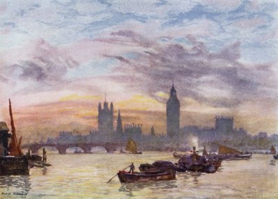 Westminster Towers (färg litho) av Herbert Menzies (after) Marshall