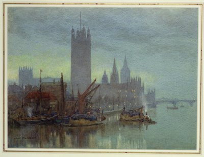 Twilight från Lambeth Bridge (wc på papper) av Herbert Menzies Marshall