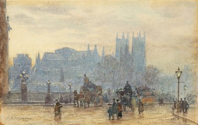 Westminster Abbey från Westminster Bridge 1892 (akvarell) av Herbert Menzies Marshall
