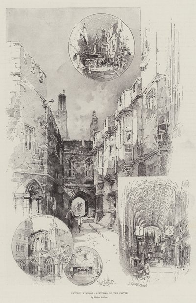 Historiska Windsor, skisser av slottet av Herbert Railton