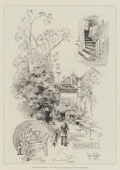 The Fox and Crown Inn, West Hill, Highgate, på väg att rivas av Herbert Railton