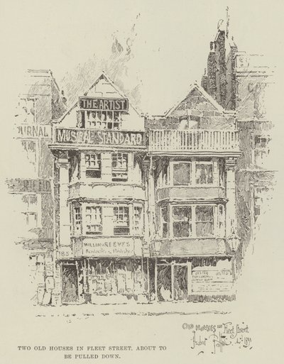 Två gamla hus i Fleet Street, på väg att rivas av Herbert Railton