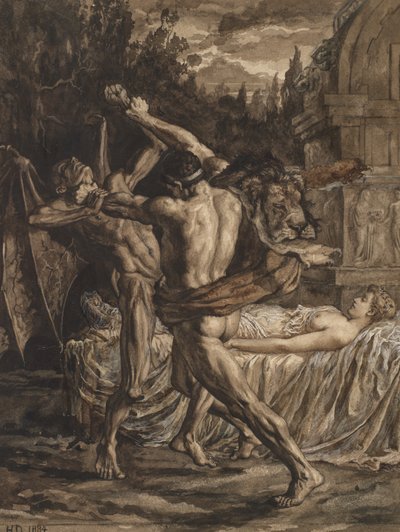 Herkules brottas med döden om Alcestis själ av Herbert Thomas Dicksee