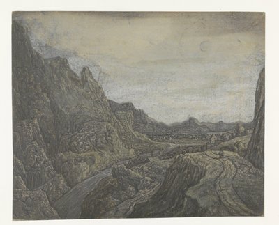 Stenigt landskap med en väg och en flod av Hercules Segers