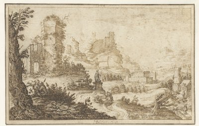 Landskap med ruiner och en staty av Herman Breckerveld