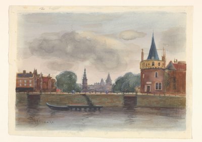 Utsikt över Schreierstoren i Amsterdam av Herman Eduard Knaake (signed by artist)
