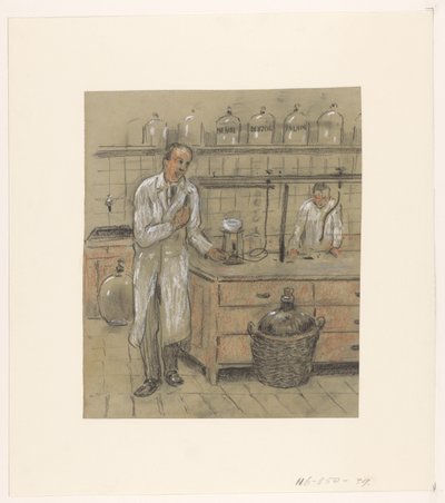Två män i ett laboratorium av Herman Heijenbrock (possibly)
