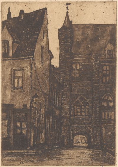 Utsikt över Vleeshuis i Antwerpen av Herman Heuff (signed by artist)