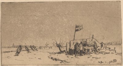 Vinterlandskap med skridskoåkare av Herman Heuff (signed by artist)