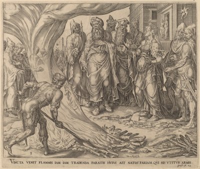 Tamar ställd till avrättning av Herman Jansz Muller after Maerten van Heemskerck