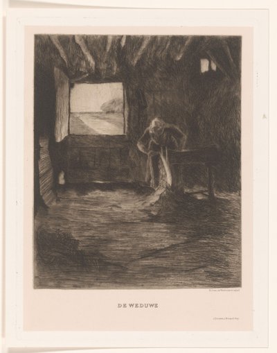 Kvinna i en lada Änkan (titel på objekt) av Herman Johannes van der Weele