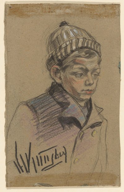 Pojke med kappa och hatt av Herman Kruyder (signed by artist)