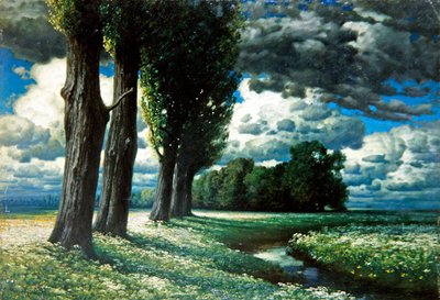 Poplar by a Stream (olja på duk) av Herman Rüdisühli