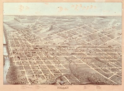 Gatukarta över Dallas, Texas, 1872 av Herman attr. to Brosius