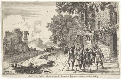 Abraham tar emot de tre änglarna Gamla testamentets scener (serietitel) av Herman van Swanevelt