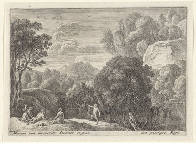 dansande satyr Landskap med satyrer (serietitel) av Herman van Swanevelt