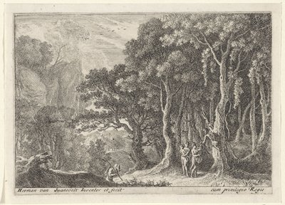Satyr samlar frukt Landskap med satyrer (serietitel) av Herman van Swanevelt