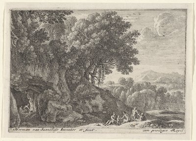 Satyrer runt elden i en grotta Landscapes with Satyrs (serietitel) av Herman van Swanevelt