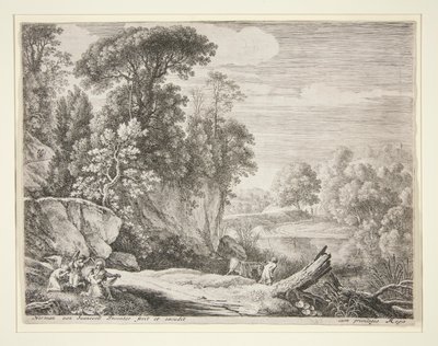 Åsnan ledde till floden, från uppsättningen The Flight into Egypt av Herman van Swanevelt