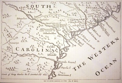 Karta över South Carolina 1730 (litho) av Hermann (after) Moll