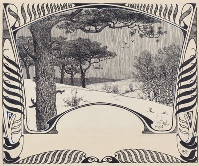 Ett vinterlandskap inom en jugendstilsgräns av Hermann Hirzel