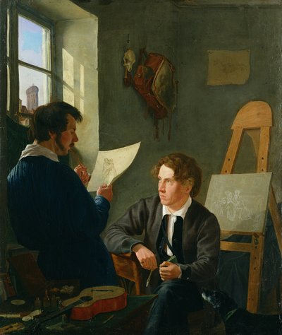 Hermann Kauffmann och Georg Haeselich (1806-94) i Kauffmanns Munich Studio, 1830 av Hermann Kauffmann