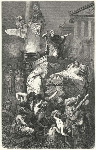 Augustus höll tal vid begravningen av sin brorson Marcellus, 23 f.Kr av Hermann Vogel