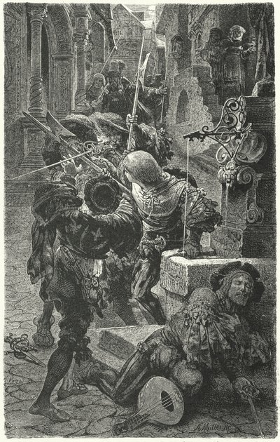 Krock mellan studenter och Landsknechts i Erfurt, 1510 av Hermann Vogel