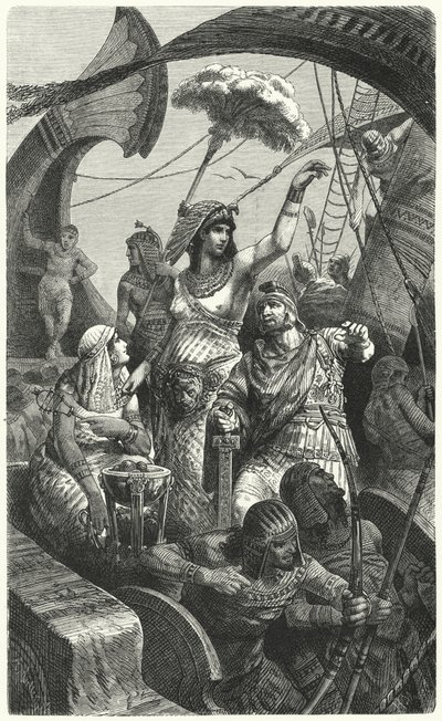 Cleopatra under slaget vid Actium, 31 f.Kr av Hermann Vogel