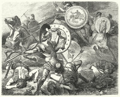 Epaminondas räddade livet på Pelopidas i slaget vid Mantinea, 385 f.Kr. av Hermann Vogel