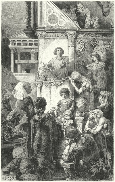 Giovanni Boccaccio reciterar Dantes Divine Comedy för folket i Florens, 1300-talet av Hermann Vogel