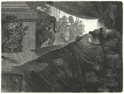 Mithridates VI av Pontus försöker begå självmord genom att ta gift, 63 f.Kr av Hermann Vogel