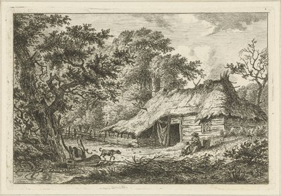 Gård med kvinna, barn och hund av Hermanus Fock