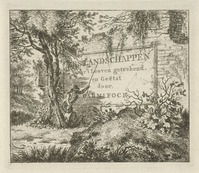 Två män vid en vägg Sex landskap (serietitel på objekt) av Hermanus Fock