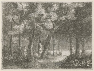 Hunter och hans hund i skogen av Hermanus Jan Hendrik van Rijkelijkhuysen